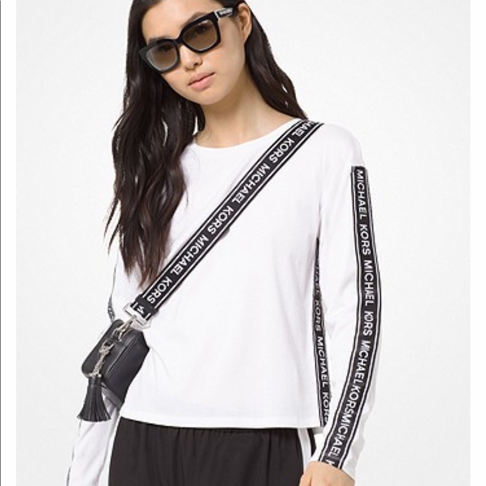 Michael Kors Logo Tape Cotton-Jersey Top